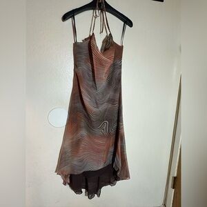 Vintage U.V.A. bias cut Brown Swirl High Low Dress